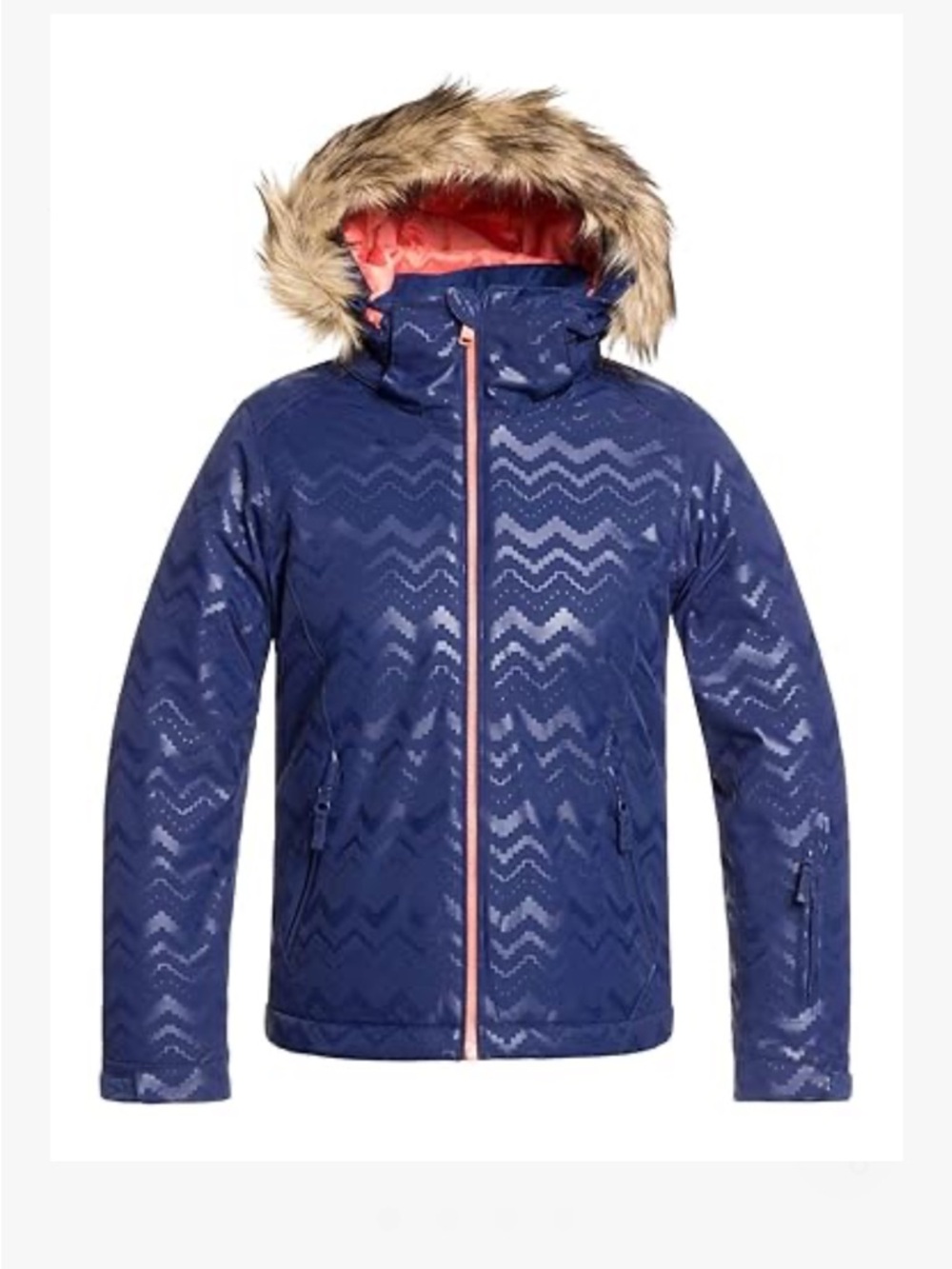 Roxy Navy and Coral Pink Girls Insulated Ski Jacket - size 10